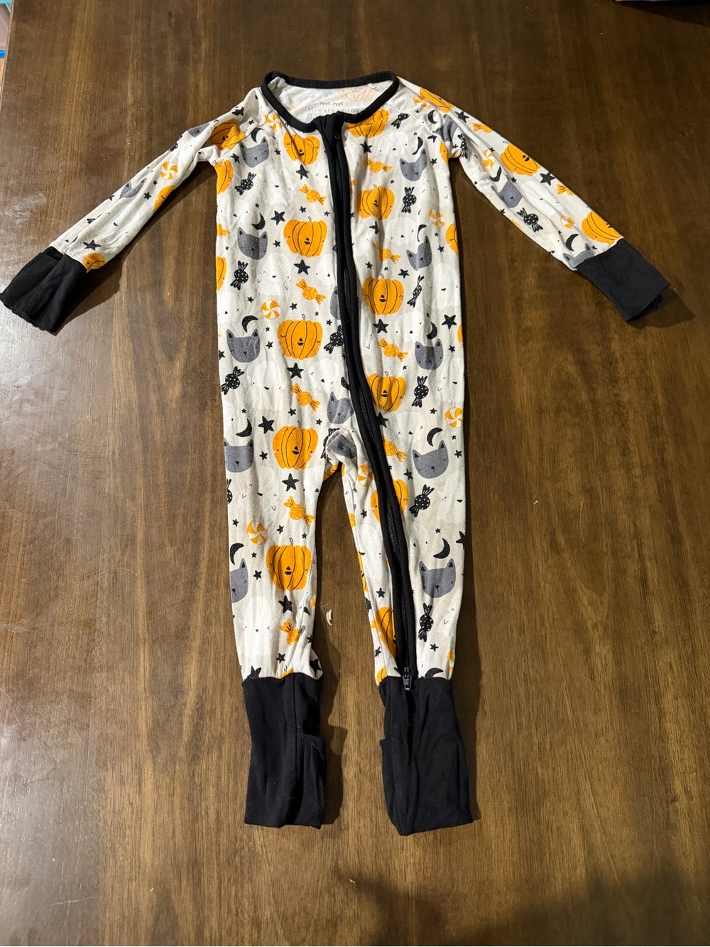 Little Sleepies Halloween Pumpkin & Moon One-Piece Pajamas - Orange, Black, Gray
